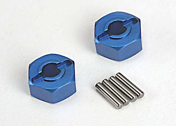 Wheel hubs hex (blue-anodized lightweight aluminum) (2)/ axle pins(4)