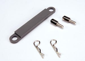 Battery hold-down plate (grey) / metal posts (2) / body clips (2)