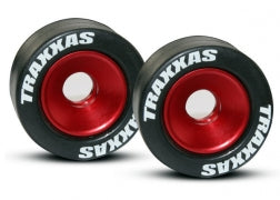 Wheels aluminum (red-anodized) (2)/ 5x8mm ball bearings (4)/ axles (2)/ rubber tires (2)