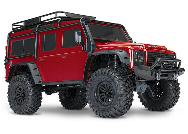 TRX-4 Scale and Trail™ Crawler with Land Rover Defender Body:  1/10 Scale 4WD Electric Trail Truck. Ready-to-Drive with TQi Traxxas Link™ Enabled 2.4GHz Radio System XL-5 HV ESC (fwd/rev) and Titan 550 motor.