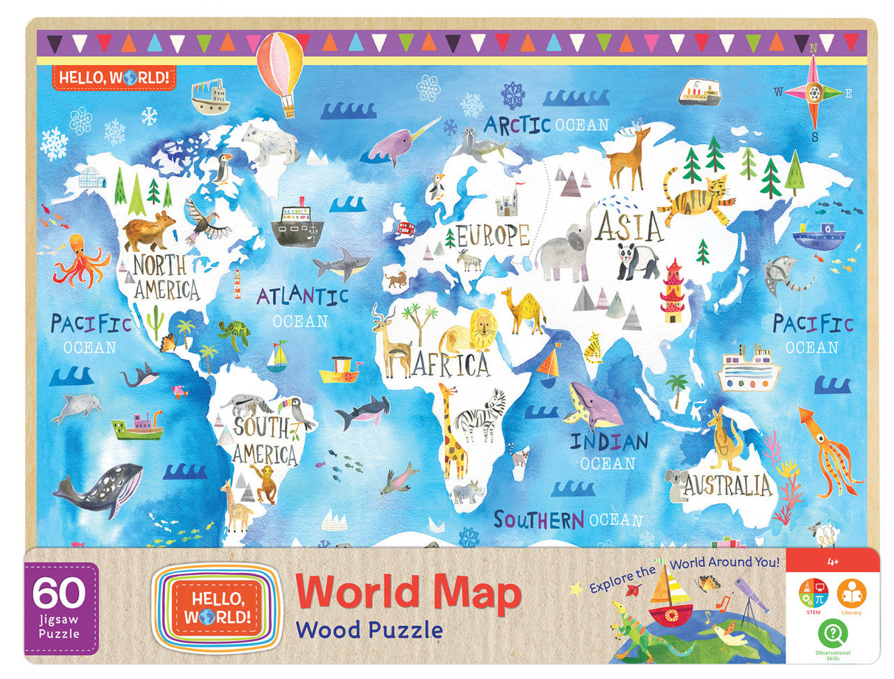 Hello, World! - World Map 60pc Wood Puzzle