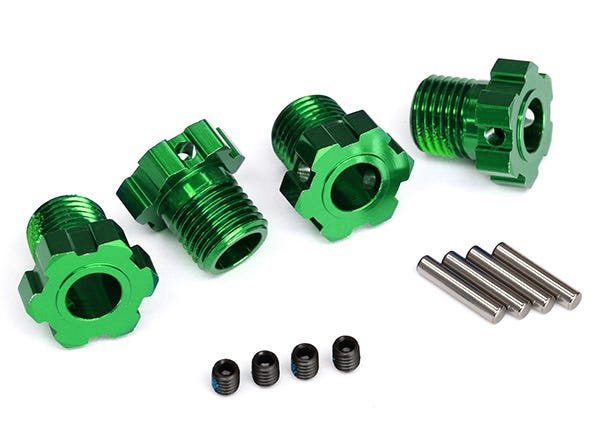 Wheel hubs splined 17mm (green-anodized) (4)/ 4x5 GS (4)/ 3x14mm pin (4)